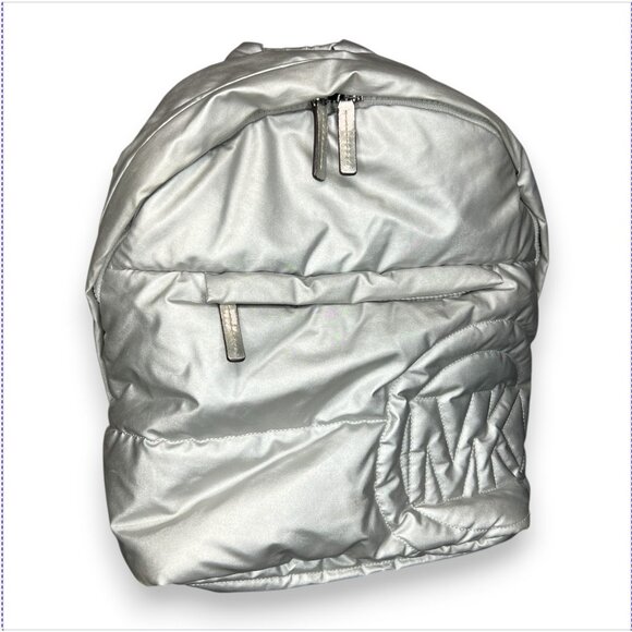 Michael Kors Rhea Backpack‎ Silver 35H1S5RB2I Quilted Puffer Nylon Travel Bag - Picture 3 of 14